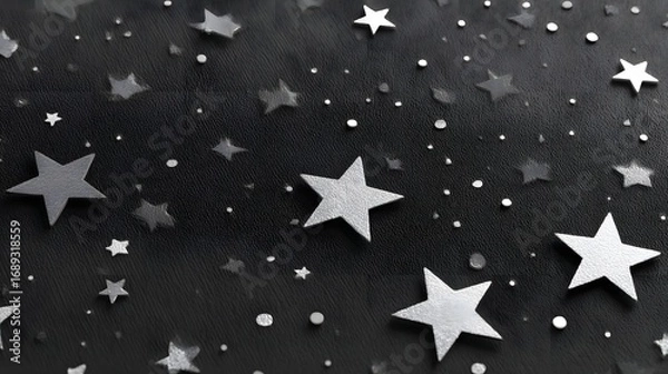 Fototapeta Scattered Silver Stars and Shimmering Particles Against a Dark Background in a Dreamy Night Sky