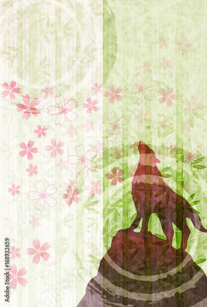 Fototapeta 戌　年賀状　桜　背景