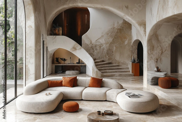 Obraz Large white couch by a big window.