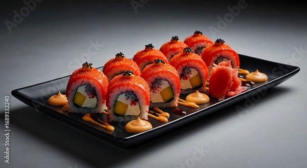 Fototapeta Fiery and Delicious Sushi Roll Platter