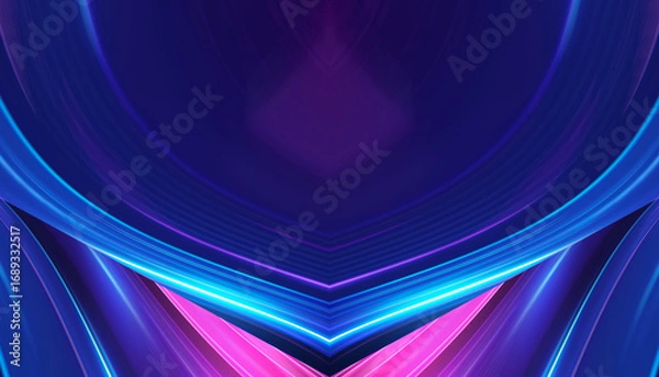 Fototapeta Abstract neon background with bright neon lines and rays, scene.