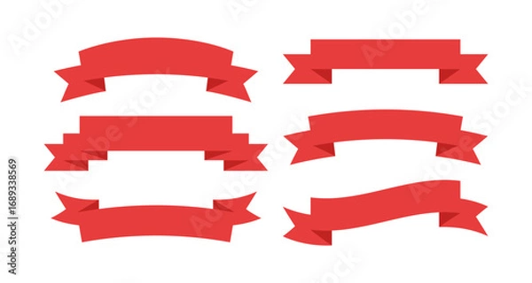 Fototapeta Collection of red ribbon banners set on white background