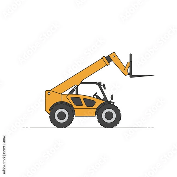 Obraz Orange Telehandler with Extended Boom on White Background