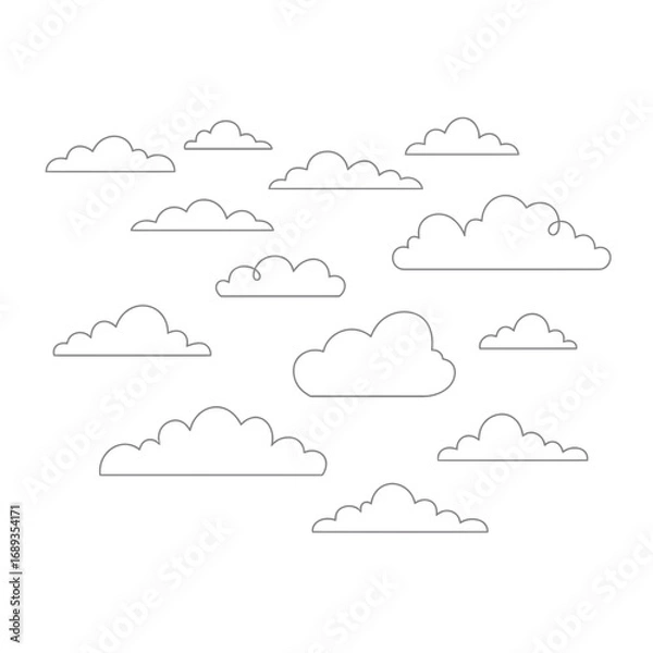 Obraz Outlined Clouds on White Background