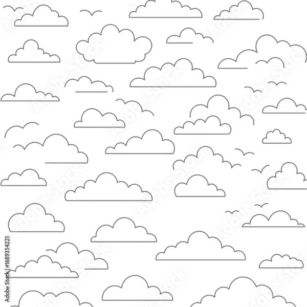 Obraz Outlined Clouds Pattern White Background