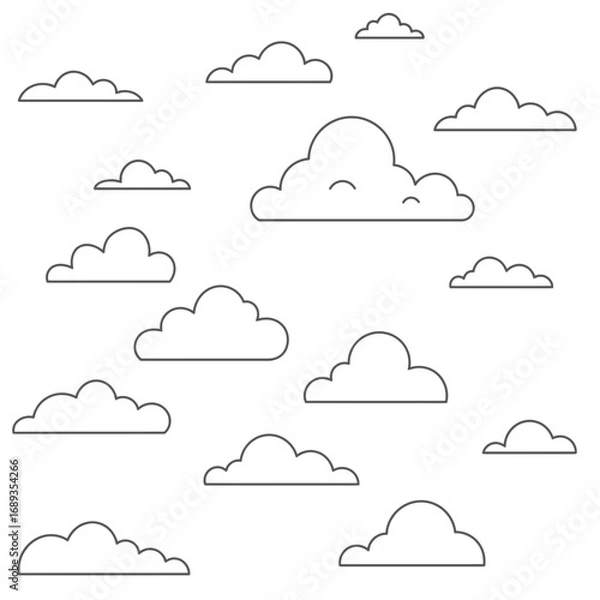 Obraz Outlined Clouds Pattern White Background