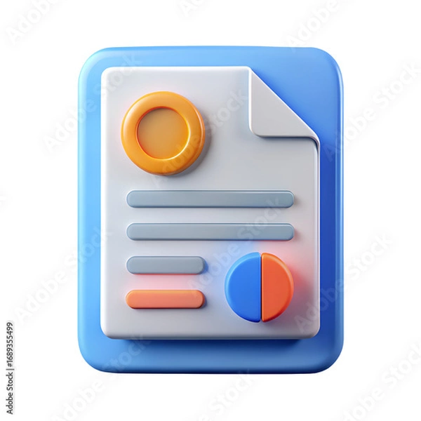 Fototapeta 3D icon of a financial or marketing report with various charts, with a transparent background - Generative AI
