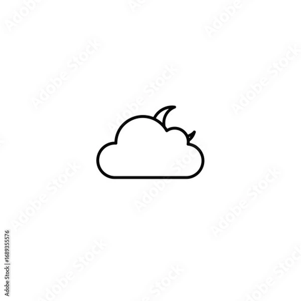 Obraz Simple Line Art Cloud and Moon Night Icon