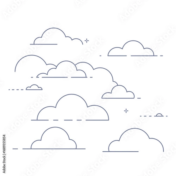 Fototapeta Simple Line Art Cloudscape: Minimalist Cloud Illustrations