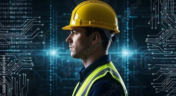 Fototapeta engineer man safety helmet digital background