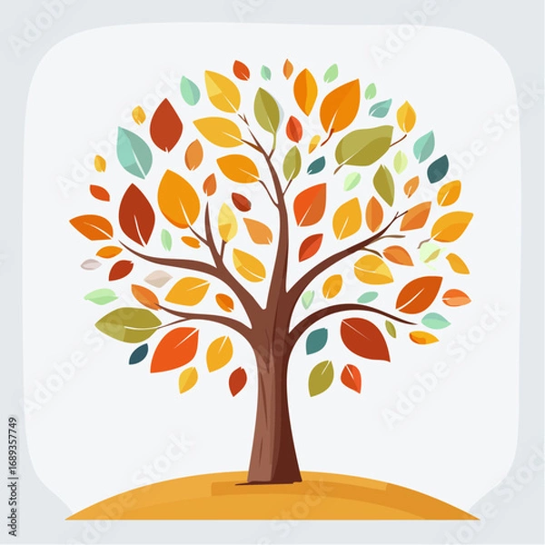 Fototapeta Très bel arbre coloré, tonalités automnales, arrière plan clair uni, feuillage