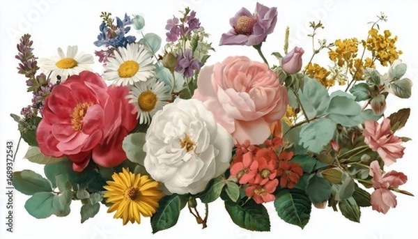 Fototapeta Soft flowers bloom in many colors. The background is clean and white.