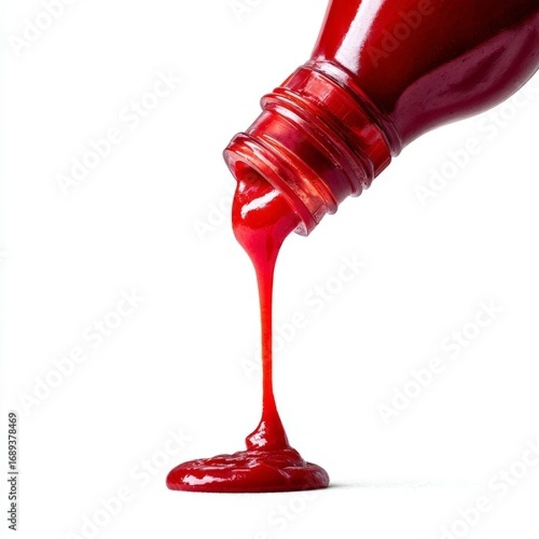 Fototapeta Vibrant stream of red sauce pouring from a glass bottle, capturing the essence of condiment deliciousness