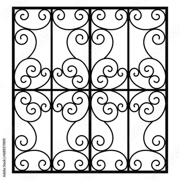 Obraz Elegant Black Wrought Iron Gate Design with Scrollwork