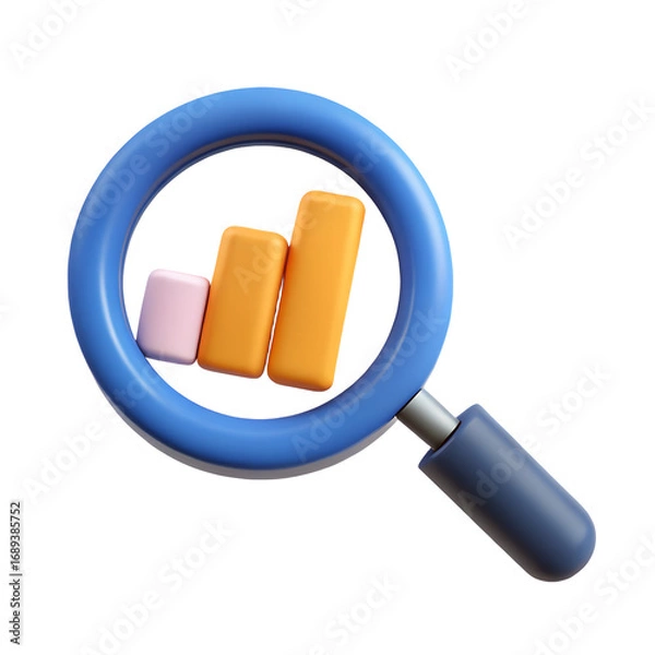 Fototapeta 3D icon of a magnifying glass over a bar chart for data analysis and research, with a transparent background - Generative AI
