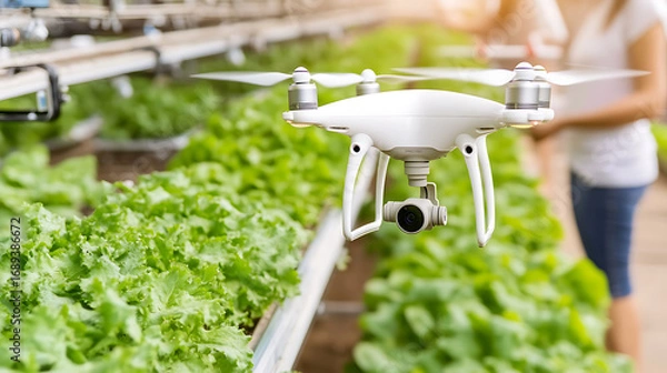 Obraz Drone Monitoring Indoor Hydroponic Lettuce Farm