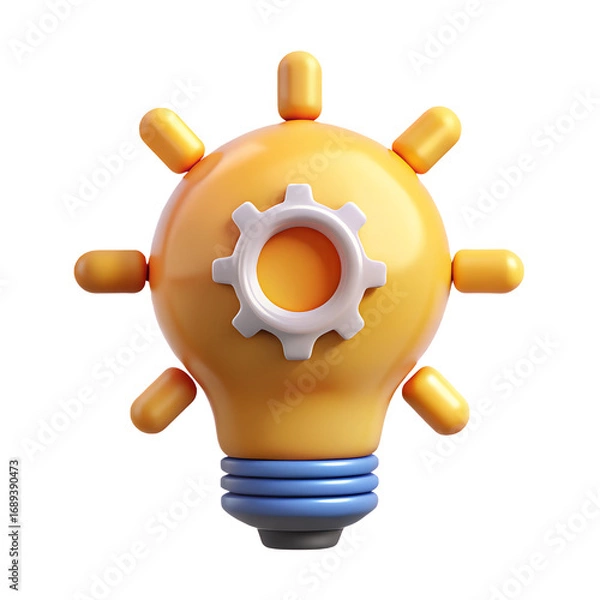 Fototapeta 3D icon of a lightbulb with a cogwheel for creative solutions and technical ideas, with a transparent background - Generative AI
