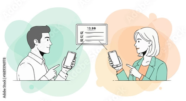 Fototapeta Sharing Tasks and Information A Digital Connection Between Individuals