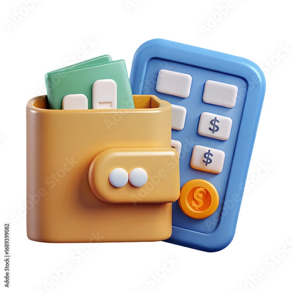Fototapeta 3D icon of a digital wallet for personal finance and budget management, with a transparent background - Generative AI
