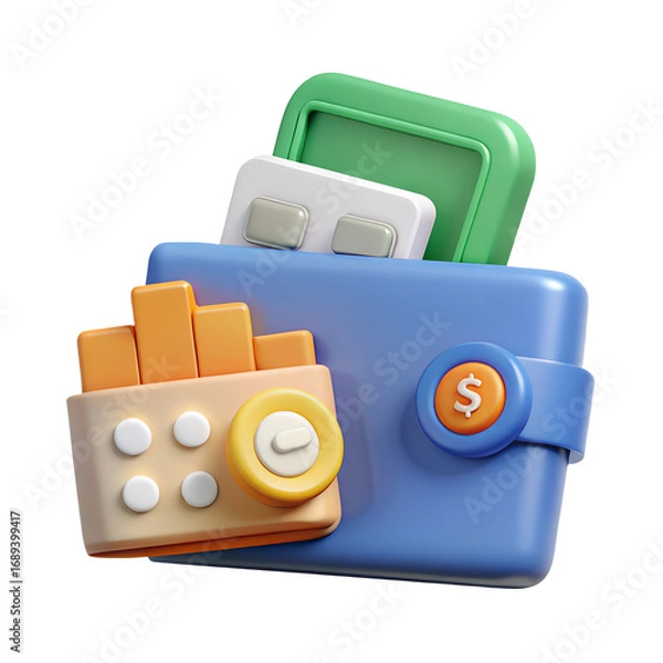 Fototapeta 3D icon of a digital wallet for personal finance and budget management, with a transparent background - Generative AI

