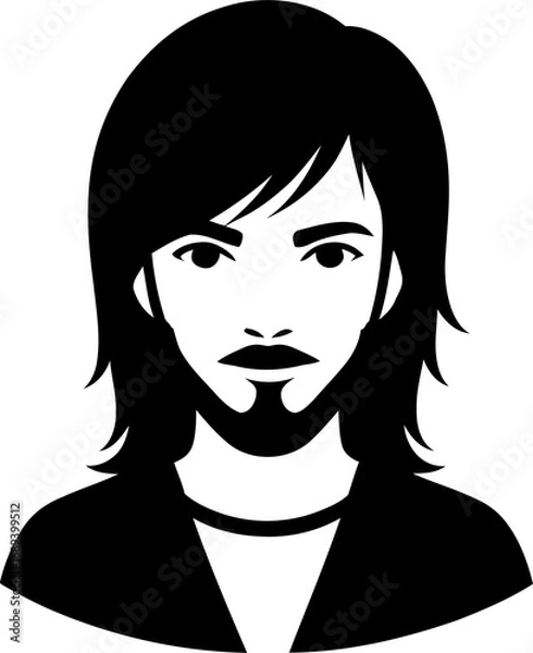 Fototapeta Illustration of a man with long hair, beard and mustache isolated on white background