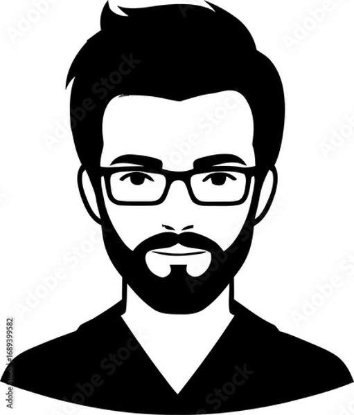 Fototapeta Portrait of a man with beard and glasses isolated on white background