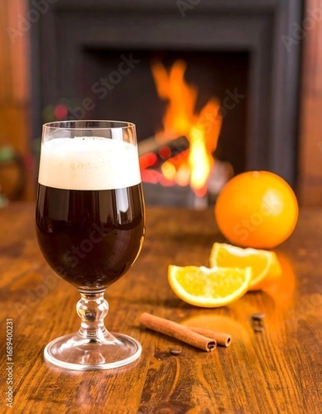 Obraz Warm drink by fireplace