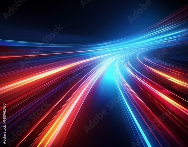 Fototapeta high speed light motion trails futuristic wallpaper blur light glowing effect in blue and red light streaks on dark background