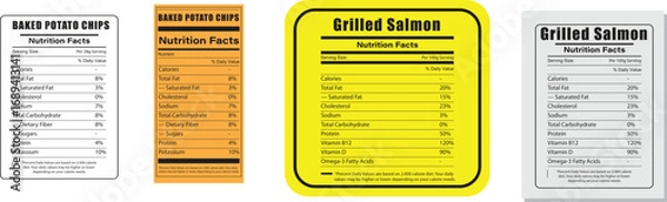Fototapeta Four different types of nutrition facts labels displayed side by side