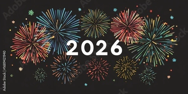 Fototapeta Colorful Fireworks Display Celebrating 2026 New Year on Dark Night Sky