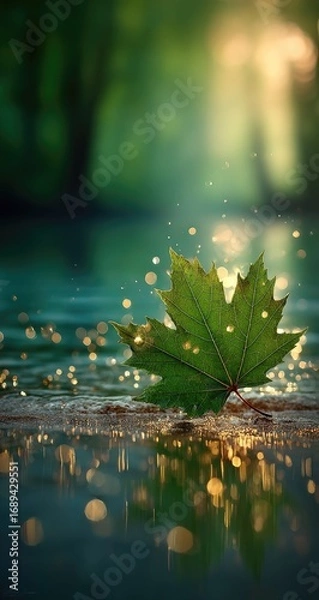Fototapeta Leaf Floating on Water Surface