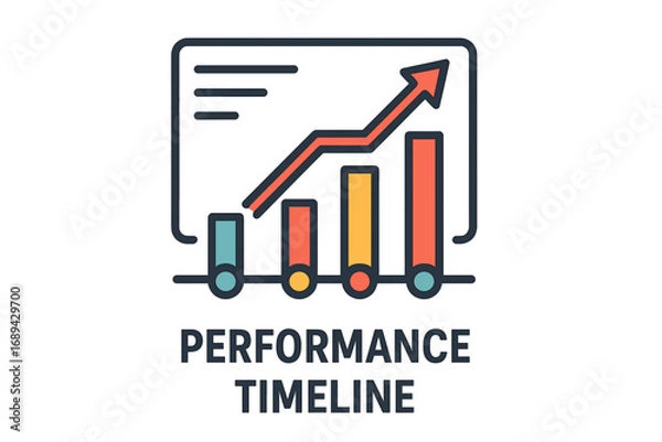 Fototapeta Performance timeline graph with upward trend and colorful bars performance timeline layout