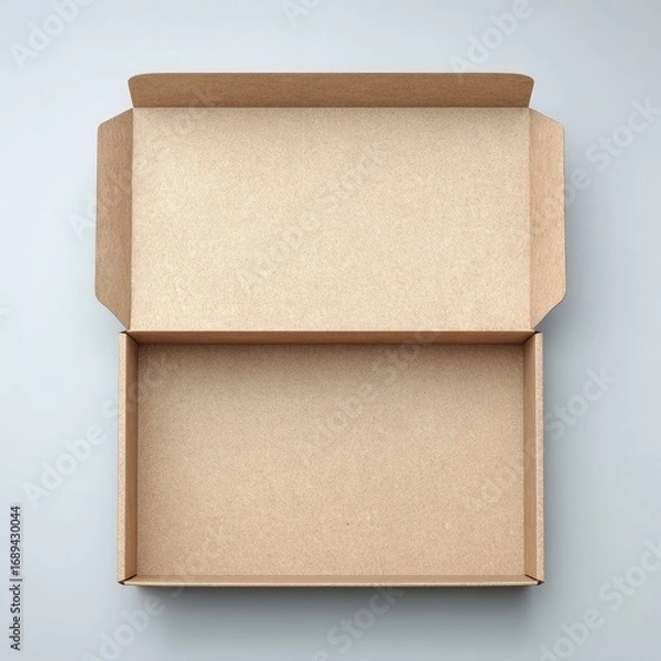 Fototapeta Open Brown Cardboard Box on Grey