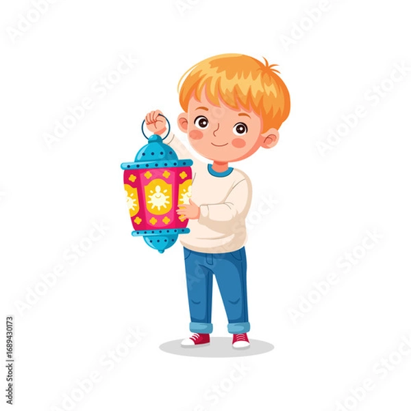 Obraz Boy Holding a Decorative Lantern Vector