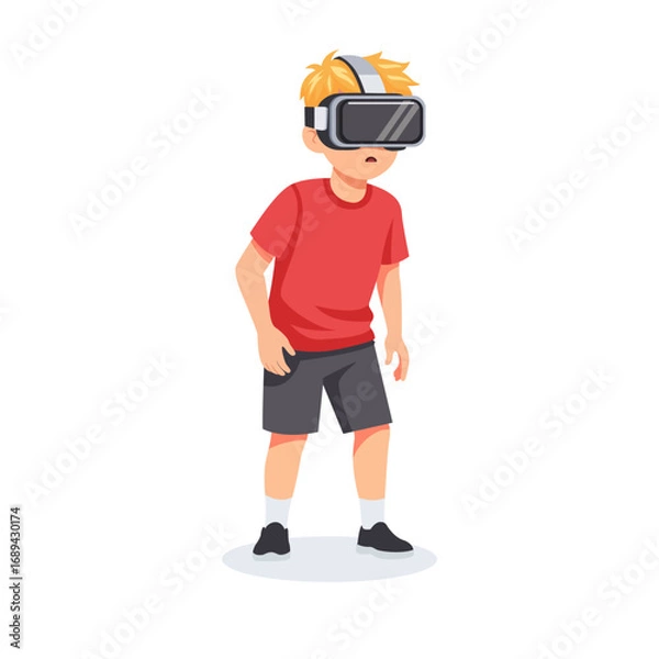 Obraz Boy Wearing VR Headset Vector