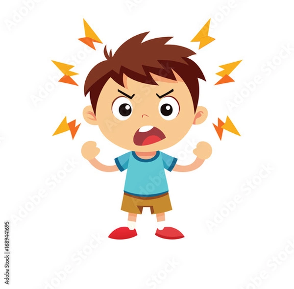 Fototapeta Frustrated Boy Vector Illustration – Emotional Expression on White Background.