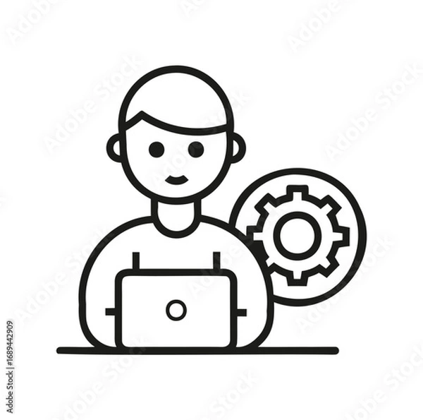 Fototapeta Black and White Line Icon Depicting Male Character – Minimal Vector.