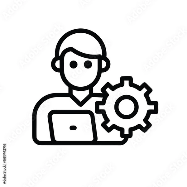 Fototapeta Black and White Line Icon Depicting Male Character – Minimal Vector.