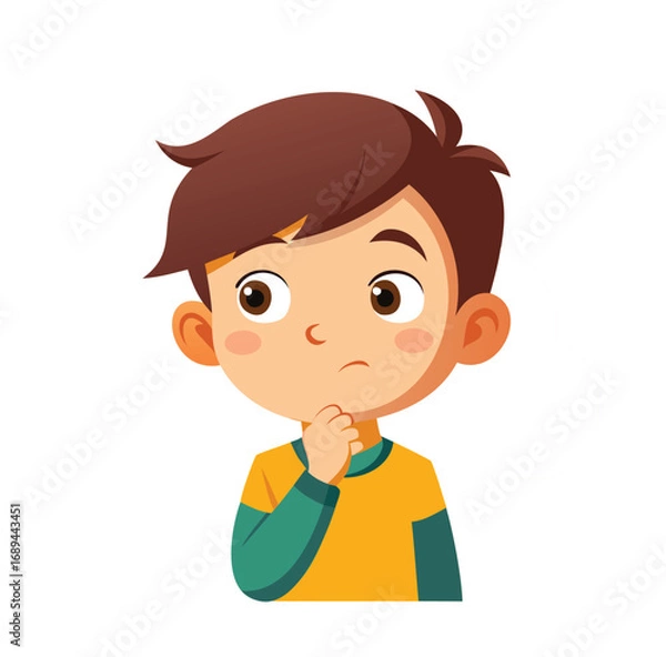 Obraz Thoughtful Young Boy Vector Illustration on White Background.