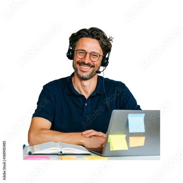 Obraz Happy Customer Service Representative Working from Home