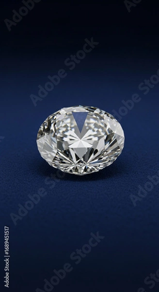 Fototapeta Sparkling oval cut diamond gleams brilliantly on a deep blue textured background