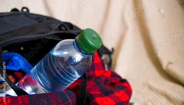 Obraz Water bottle in a backpack