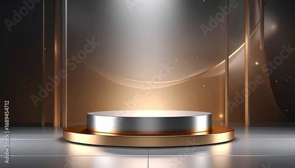 Fototapeta Create a minimalist luxury product display scene with soft textures, warm lighting, and elegant geometric contrast.