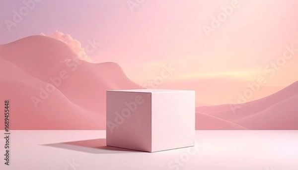 Fototapeta Create a minimalist scene that blends geometric elegance with natural textures and soft light in a serene desert-inspired setting.