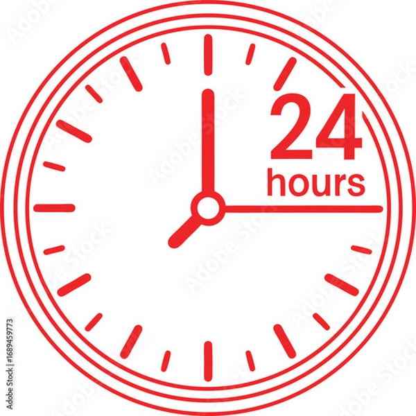 Fototapeta Vector art of red clock showing 24 hours