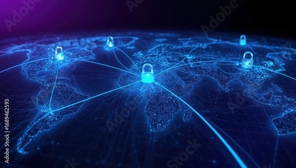 Fototapeta Secure your global network with modern data encryption and protect your digital assets worldwide