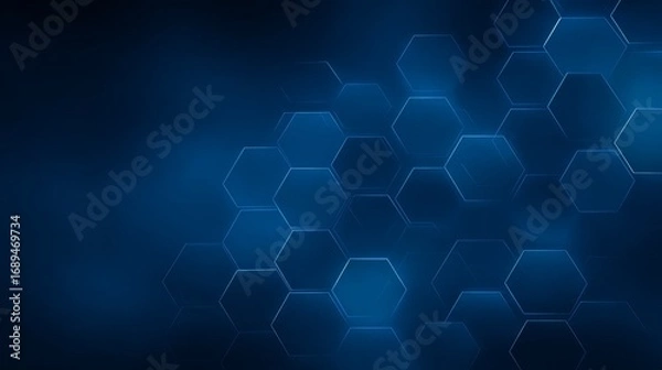 Fototapeta Glowing blue hexagonal grid pattern with subtle gradient on a dark background