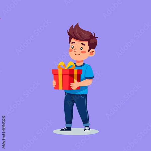 Obraz Happy Boy Holding a Red Gift