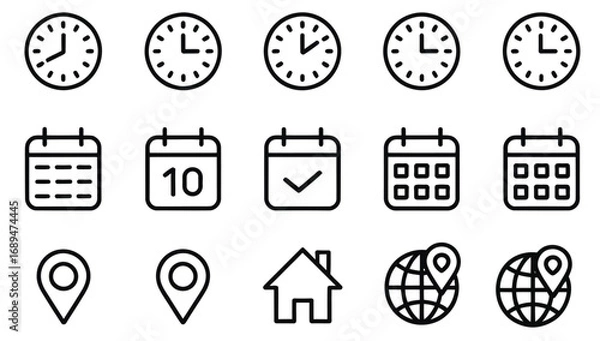 Fototapeta Essential UI Icons Clocks, Calendars, Locations  vector set