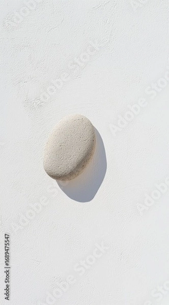 Obraz Smooth stone casting sharp shadow against textured white wall, highlighting minimalist geometric interplay of light and surface